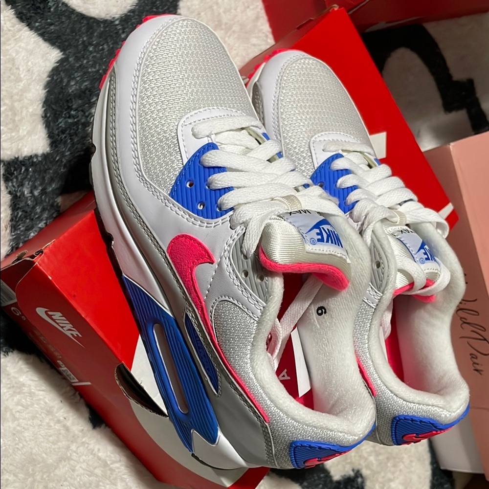 Nike Air Max White with Blue and Pink Accents